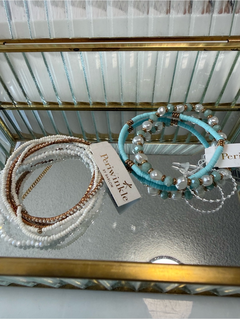 NWT- set of 2 Periwinkle by Barlow Aqua & White Beaded Bracelet Stacks